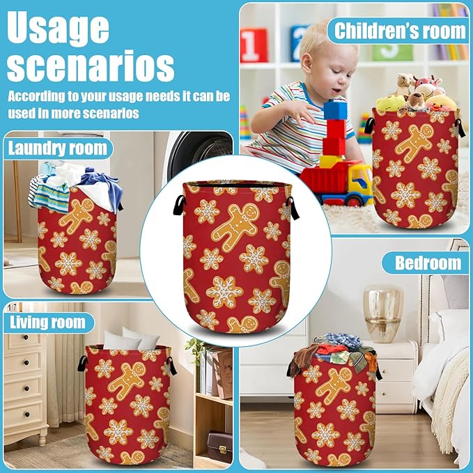 Red Gingersnap Laundry Basket, Christmas Laundry Hamper Collapsible Oxford Cloth with Handle Clothes Storage Bin for Bathroom Laundry Room Bedroom 15.7 X 20 Inch