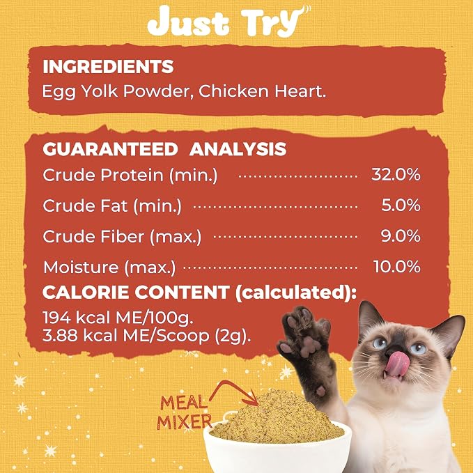 Just Try 4.23 OZ Chicken Heart & Egg Yolk Cat Food Toppers Sprinkles with Freeze Dried Egg Yolk Chicken Hearts for Dogs, High Protein & Heart Health Support