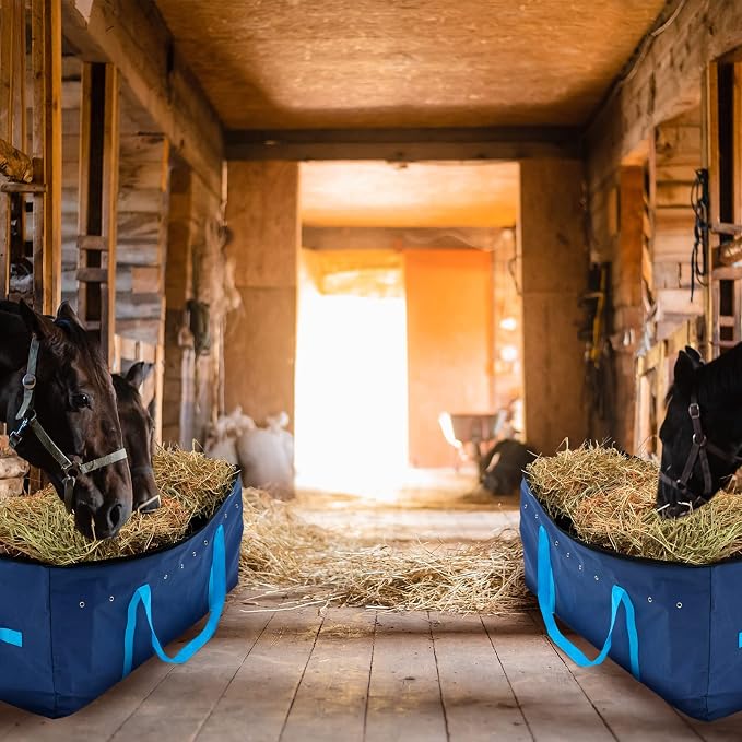 Sanwuta 2 Pack Hay Bale Bag 600d 41 x 15 x 17 Inch Extra Large Hay Storage Container for Horses Oxford Cloth Heavy Duty Tote Bale Storage Bag for Cattle Goats Sheep Horse Supplies(Blue)