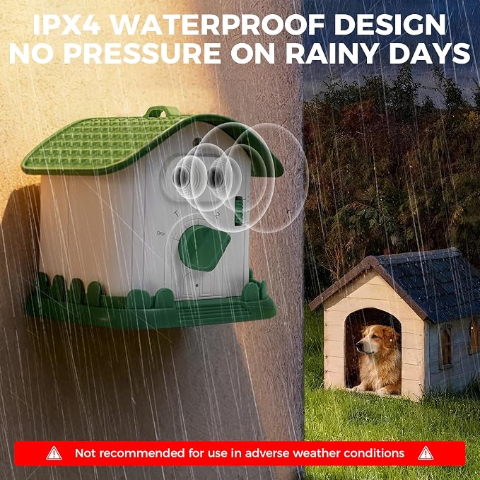 Adjustable Ultrasonic Dog Bark Deterrent Device with Smart Detection | Waterproof, Long-Range Indoor Outdoor Use, Portable, Type-C Fast Charging