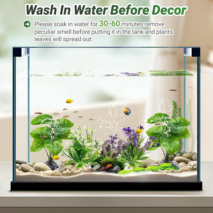 GOZILLA Fish Tank Plants, Reptile Artificial Plastic Plants, Reptile Plants for Terrarium, Aquarium Decorations Resin Pedestal Ornaments for Fish Tank Accessories Set.(4PCS/C-Set)