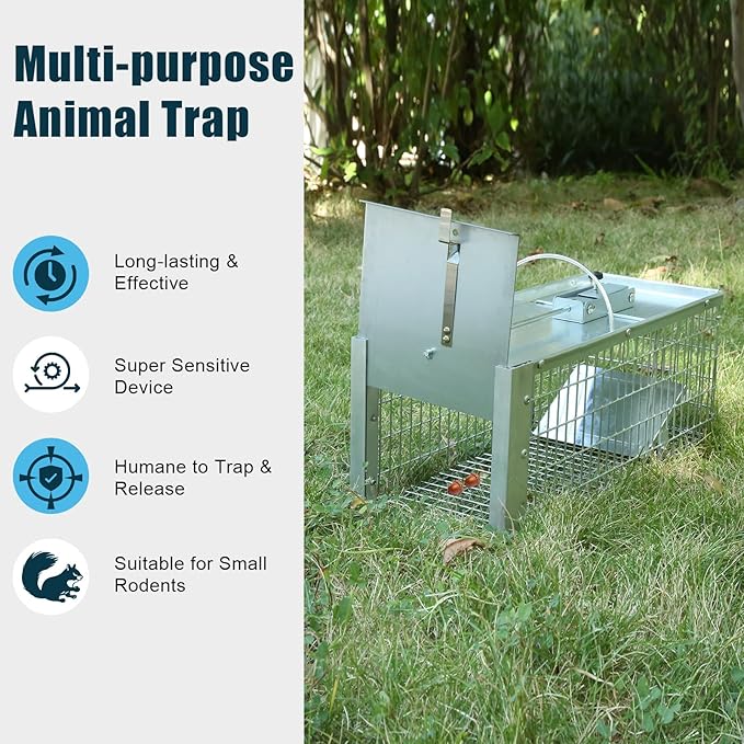 Live Animal Cage Trap, Heavy Duty Humane Cage Trap for Squirrels, Chipmunks, Rabbits, and Small Rodents, Safely Catch & Release - 1 Trap