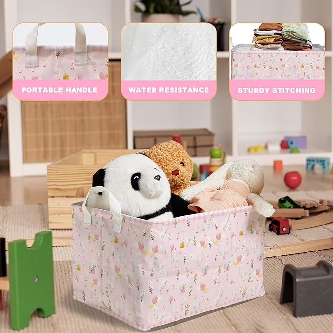 Goose Nursery Decor Girl, Pink Basket for Pink Nursery Decoration, One Silly Goose Birthday Decor Girl, Large Squarecanvas Laundry Hamper With A Waterproof PECoating, Foldable