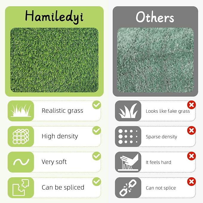 Hamiledyi 6 Pcs Artificial Rabbit Grass Mats Reusable Plastic Bunny Mat 11.8" x 11.8" Washable Turf Fake Grass Guinea Pig Pee Pads for Rabbit Chinchilla Small Pets Indoor Outdoor Trainer