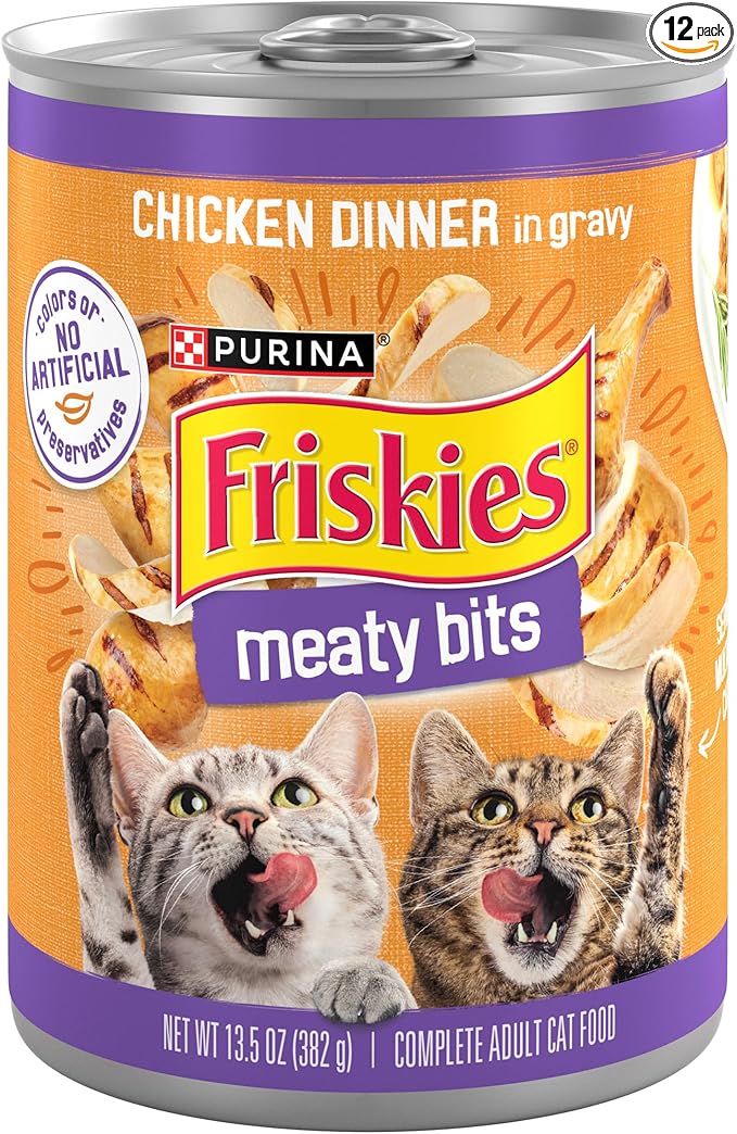 Purina Friskies Meaty Bits Chicken Dinner in Gravy Multi Cat Wet Cat Food - 13.5 Ounces (Pack of 12)