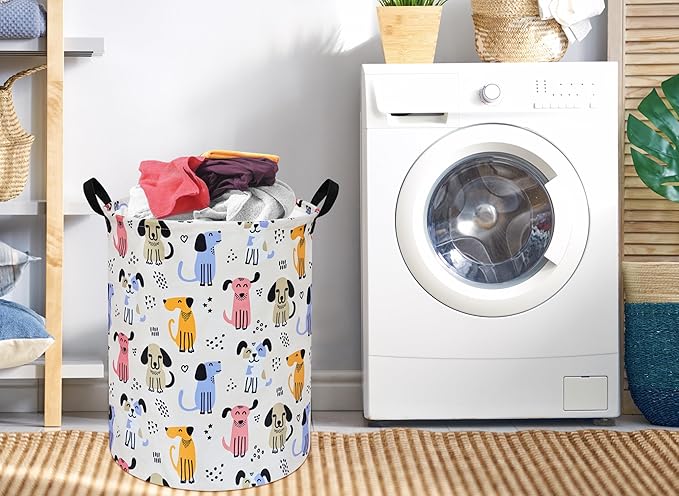 Kids Laundry Hamper Storage Basket Laundry Organizer Hamper Storage Bins Clothes Box Nursery Hamper Gift Basket with Handles (Dog)