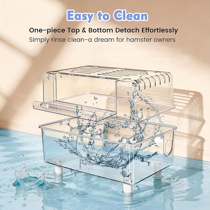 10-in-1 Acrylic Hamster Cage with Stand & Ocean Accessories, 23.2"x14.8"x15.2" Large 2-Tier Syrian Hamster Habitat, Starter Kit for Pet Mice & Hamsters, Easy to Assemble & Clean
