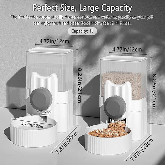 kathson Hanging Automatic Pet Food and Water Dispenser,Gravity Auto Rabbit Feeder for Cage,Guinea Pig Feeder and Waterer Set,Cat Food Bowl Dog Feeding Station for Bunny,Ferret,Chinchilla (Grey)