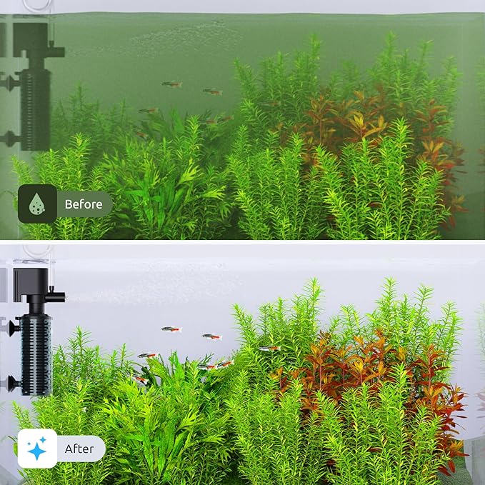 SEAOURA Aquarium Internal Filter，Small Submersible Aquarium Filter ， Aquarium Quiet Electric Filter for 5-15 Gallon Aquariums，Aeration System 100GPH Water Pump