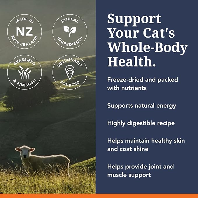 Feline Natural High Protein Dry Cat Food, Freeze-Dried Diet with 98% Meat, Organs & Seafood, No Peas, Grains, or Artificial Additives, Made in New Zealand, Chicken & Lamb, 3.5oz