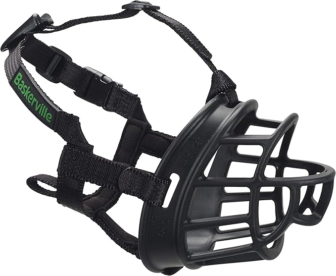 Baskerville ULTRA Muzzle - Patented Humane Design, Breathable, Dog can Pant and Drink, Adjustable, Padded, Dog Training Muzzle for Large Dogs, Prevents Biting, Wildlife Scavenging (Size 6, Black)