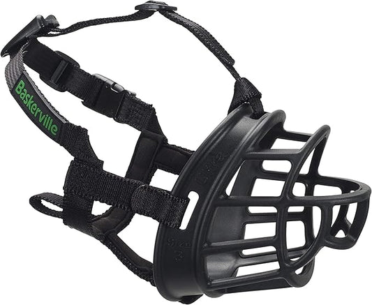 Baskerville ULTRA Muzzle - Patented Humane Design, Breathable, Dog can Pant and Drink, Adjustable, Padded, Dog Training Muzzle for Large Dogs, Prevents Biting, Wildlife Scavenging (Size 6, Black)