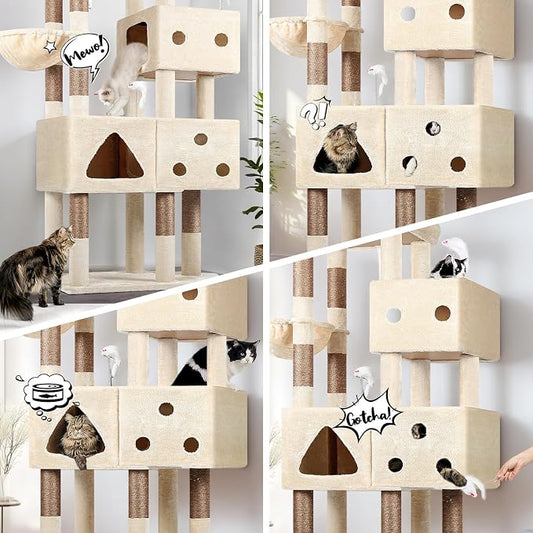 Globlazer Extra Large Cat Tower, 81-inch Tall Cat Tree for Big Cats 20 lbs, XXL Heavy Duty Cat Scratching Tower for Indoor Adult Cats with 3 Cat Condos, 8 Scratching Posts, F81, Beige
