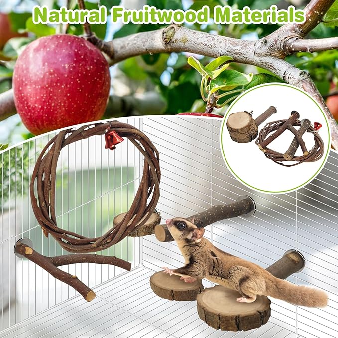 BNOSDM 6 Packs Wooden Sugar Glider Cage Accessories Rat Climbing Toys with Swing, Perch Stands & Platforms, Small Animal Habitat Decor for Chinchilla, Squirrel, Gerbil, Hamster