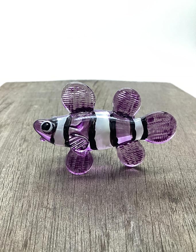 Mini Clownfish Figurines Purple Glass Ornament Handcrafted Decorative Home Garden