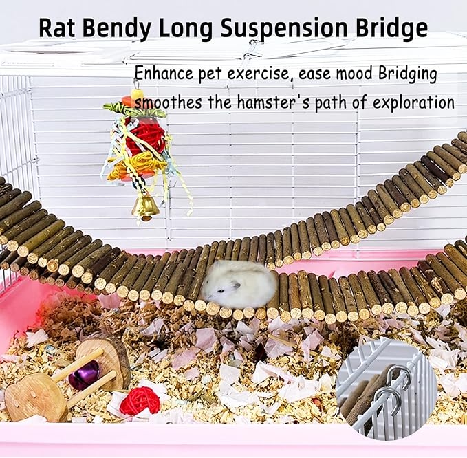 Rat Bendy Long Suspension Bridges Hamster Climbing Ladder Flexible Wooden Bridge for Dwarf Hamster Sugar Glider Rodents Mouse(2PCS)