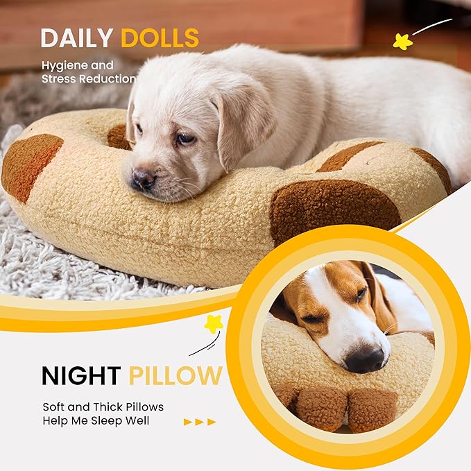 HiPetpy Dog Pillow - Soft Neck Pillow for Dogs, Washable Dog Calming Pillows for Better Sleep, Reduces Anxiety, Gift for Medium/Large Dogs and Cats (Yellow)