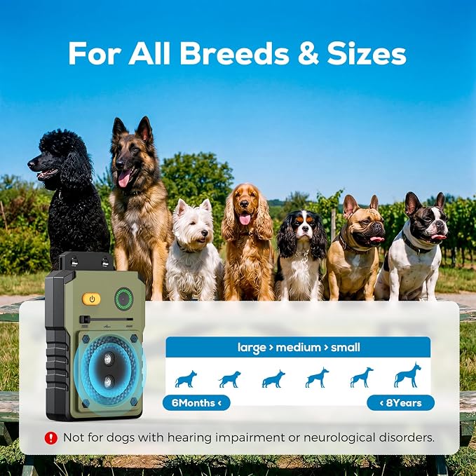 Anti Barking Device for Dogs, 3 Modes Ultrasonic Dog Bark Deterrent with 50FT Long Range, Type-C Rechargeable Bark Box, IP65 Waterproof No More Barking Control Device for Indoor Outdoor Training