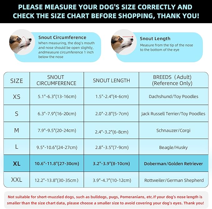 Blue Dog Muzzle, Breathable Soft for Large Dogs to Anti & Prevent Barking Biting Chewing, Reflective & Adjustable Basket Muzzle with Air Mesh for Doberman Blue XL