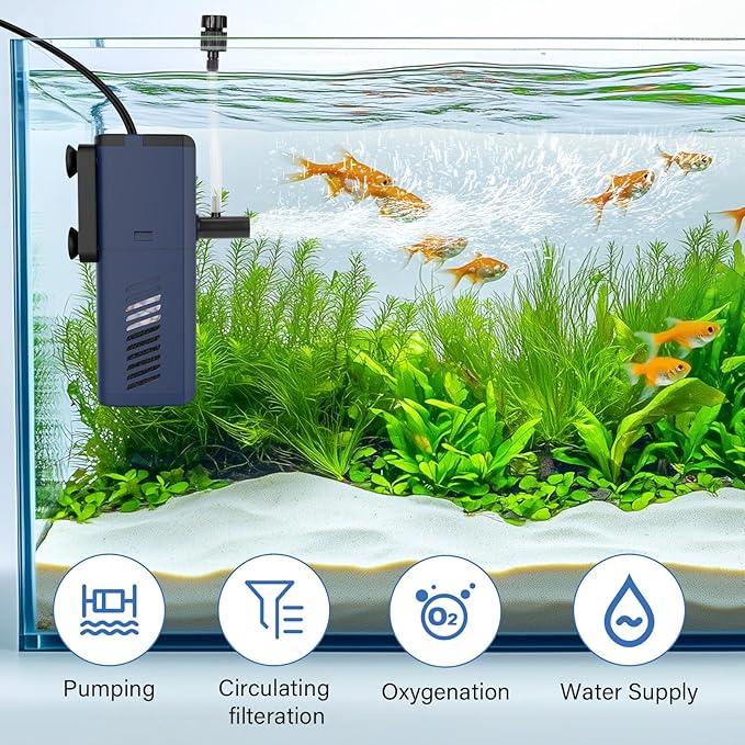 fishkeeper Aquarium Internal Filter,Adjustable Submersible Fish Tank Filter with 135GPH Water Flow, Ultra Quiet Biochemical Sponge Filter for 25-100 Gallon Tank(5W)