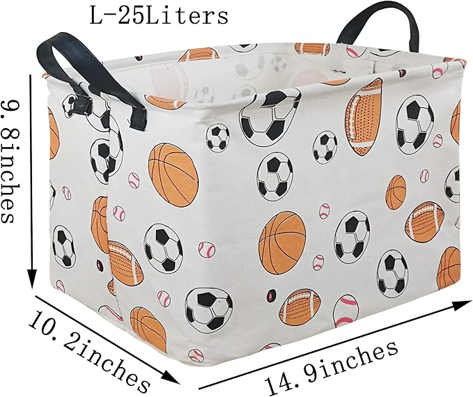 Kid Storage Basket Gift Shelf Basket Toy Storage Bin, Nursery Basket Organizer Box for Children Room Deco With Handles (Basketballs)