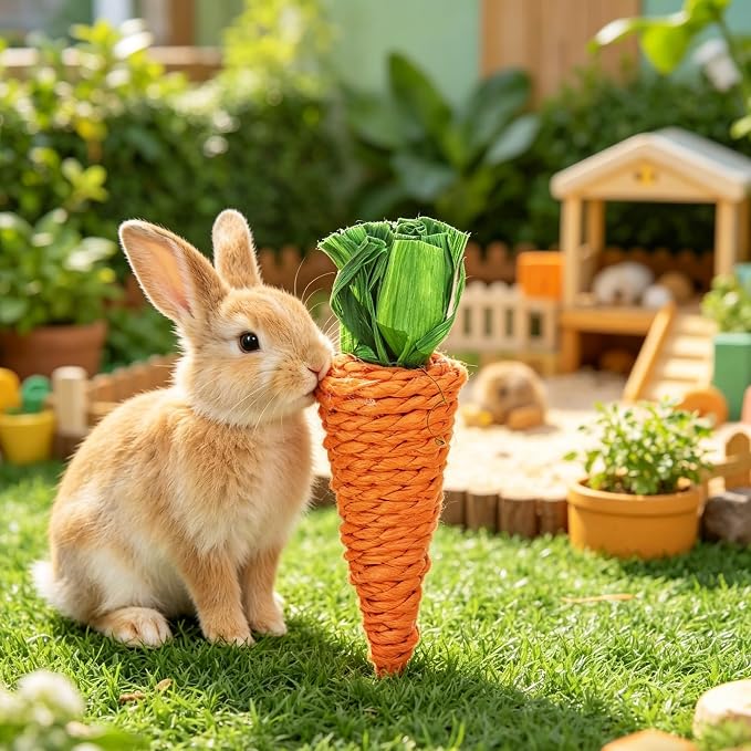 6Pcs Hand Woven Straw Radish Carrot Chew Toys for Hamsters Rabbits Guinea Pigs Small Animals Molar Teeth Cleaning Stress Relief