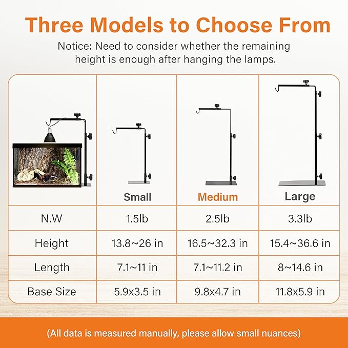Simple Deluxe Reptile Light Stand Adjustable 16-32 inch Floor Lamp Holder, Metal Bracket for Reptile Tank & Terrarium Heating Light