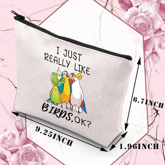 BDPWSS Parrots Makeup Bag For Women Parrots Lover Gift Bird Watching Cosmetic Bag i Just Really Like Birds Parrot Cockatoo Budgerigar Gift Ornithologist Gift (Just like birds)