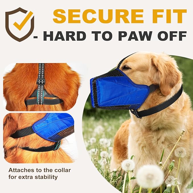Mesh Dog Muzzle, Breathable Soft Dog Muzzle with Reflective Straps for Secure Fit, Prevents Biting, Chewing Scavenging- Adjustable for Small Medium Large Dogs,Blue,XL