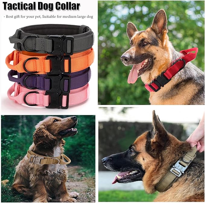 Tactical Dog Collar, Adjustable Military Training Nylon Dog Collar with Control Handle and Heavy Quick-Release Metal Buckle for Small Medium Large Dogs, Purple M