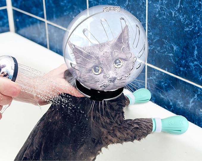 Cat Muzzle for Grooming Cat Adjustable Hood with Paw Covers, Kitten Breathable Anti Bite Muzzles Anti Scratch Boots Silicone Pussy Shoes Boots Kitten Paw Protector for Pet Bathing Shaving(Large)