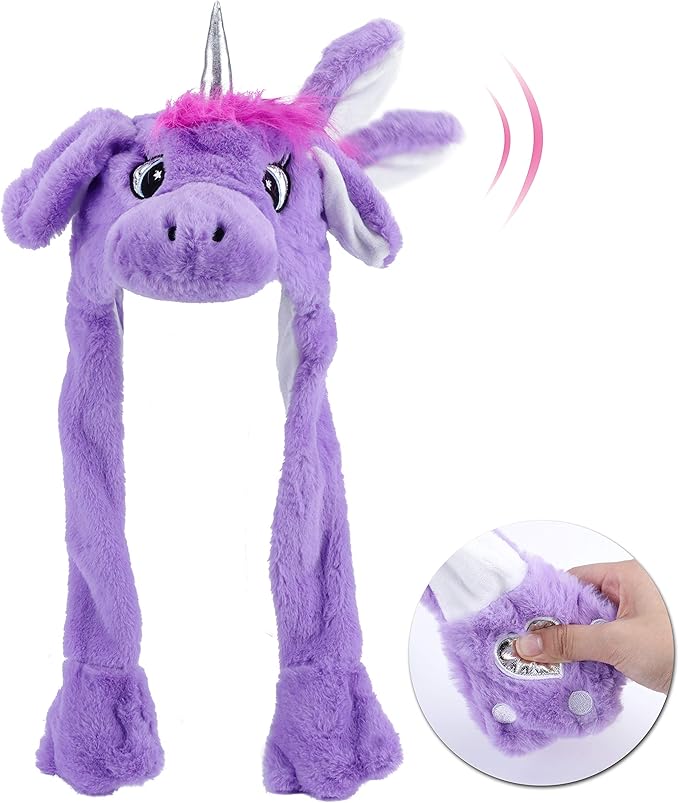 Bubblepompom Animal Hat with Ears Moving Jumping Pop Up Beating Hat Plush Holiday Cosplay Dress Up Funny Gift for Kids