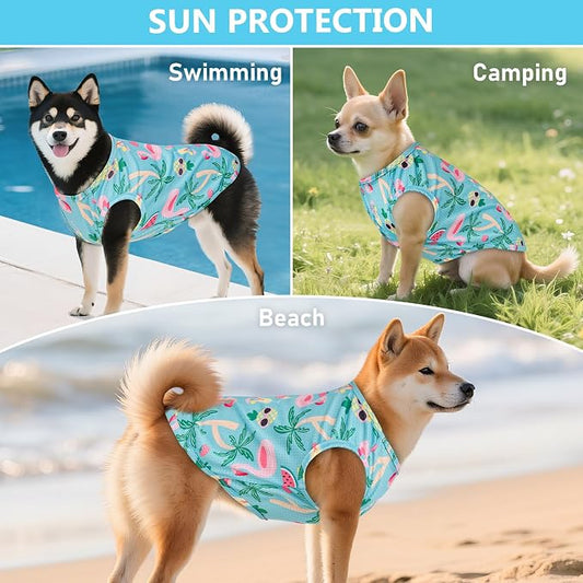 KYEESE 2Pack Dog Shirt, Lightweight Sun Protection Dog T Shirts for Small Dogs Boy Girl, Breathable Mesh Tank Top Sleeveless Pet Reflective Vest, Soft Summer Dogs Clothes, Flamingo+Blue, L
