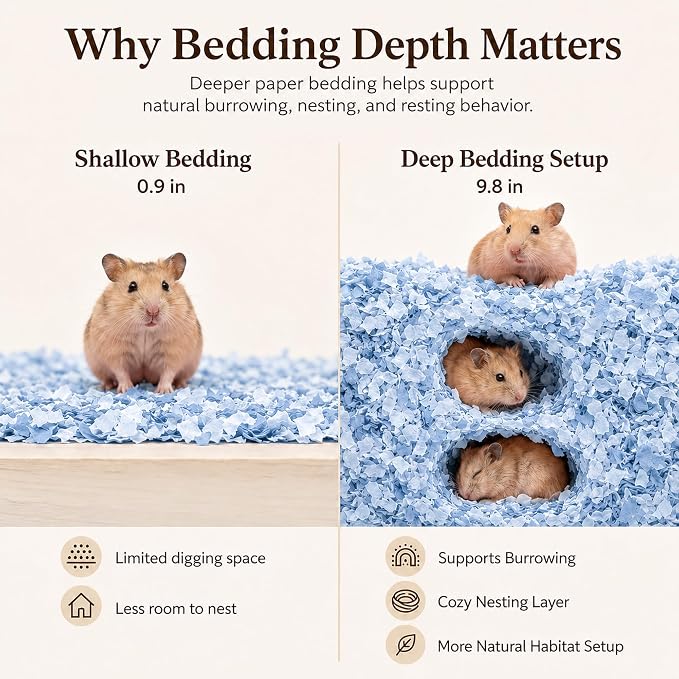 Hamster Bedding 50L, Dust-Free Paper Bedding, Odor Control, 5X Expansion, Natural Unscented for Small Animals, Guinea Pigs, Rabbits & Gerbils
