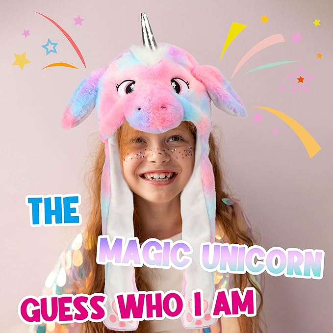 Bubblepompom Animal Hat with Ears Moving Jumping Pop Up Beating Hat Plush Holiday Cosplay Dress Up Funny Gift for Kids