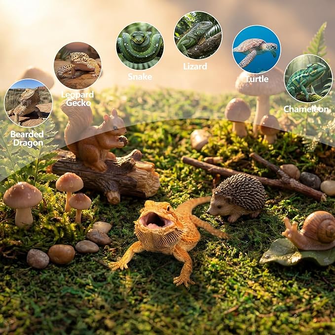 Breling 4 Pcs Reptile Carpet Natural Moss Terrarium Bedding 12'' x 12'' Reptile Habitat Mat Moisture Retaining Substrate Liner for Bearded Dragon Lizard Tortoise Snake Leopard Gecko Tank Accessories