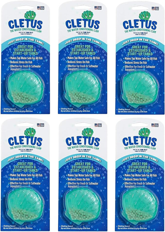Cletus The Water Conditioning Clam - 6 Pack, Blue - Fish Tank & Aquarium Water Preparation, Chlorine Neutralizer & Heavy Metal Filtration