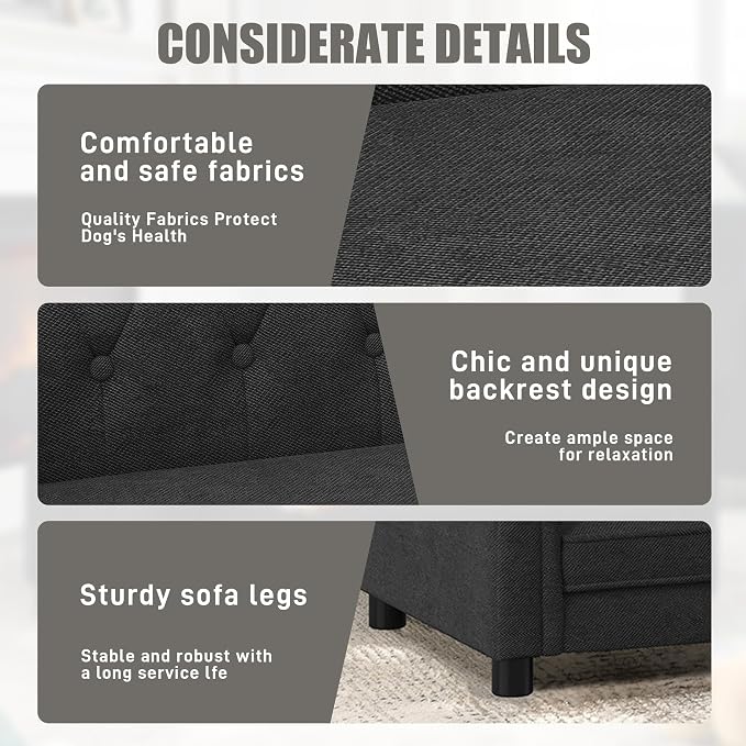 Dog Sofa Couch for Medium Dogs, Memory Foam Pet Sofa Couch with Washable Fabric, Durable Elevated Dog Bed with Legs, Removable Cushion for Medium Dogs, Black
