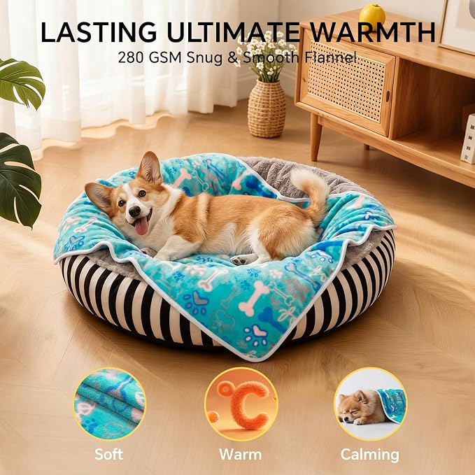1 Pack 6 Blankets Dog Cat Soft Fluffy Fleece Pet Blanket Warm Cute Print Design Puppy Kitten Blanket Doggy CAT Large (41" x31")