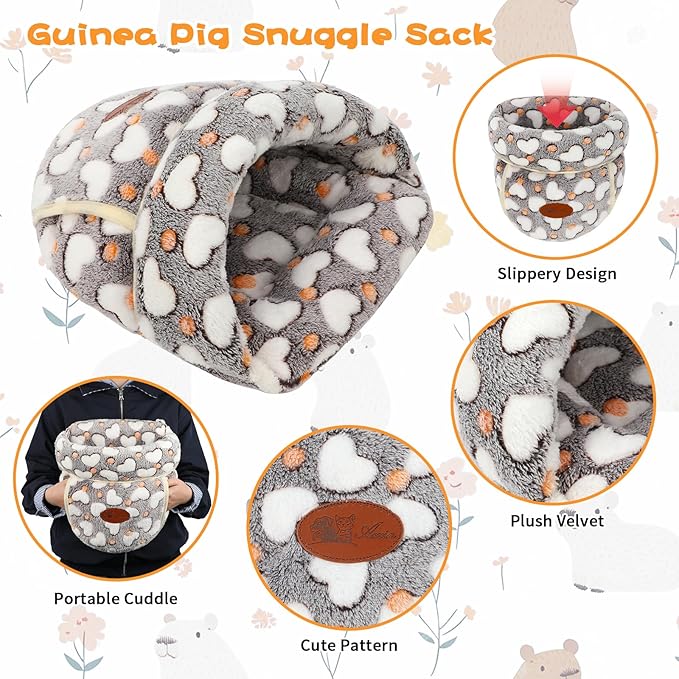 YUEPET Guinea Pig Bed Cuddle Cave Warm Fleece Cozy House Bedding Sleeping Cushion Cage Nest for Small Animal Squirrel Chinchilla Hedgehog Cage Accessories(White Heart