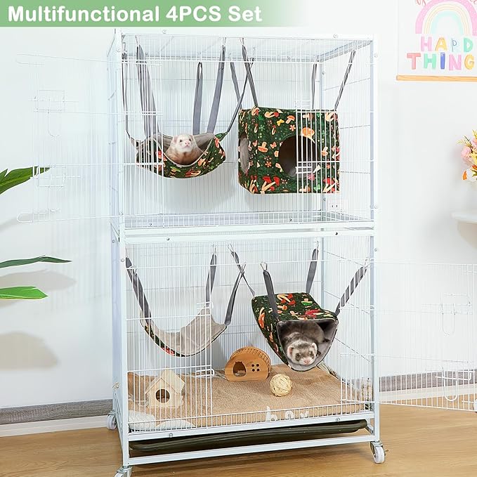 Glittme Ferret Hammock 4 Pack Ferret Cage Accessories Washable Rat Hammock Soft Guinea Pig Hammock for Ferrets, Rat, Sugar Glider, Squirrel