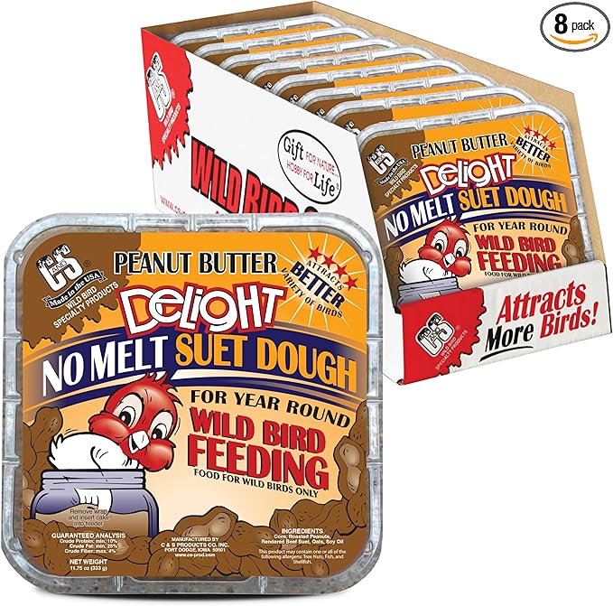 C&S Peanut Butter Delight No Melt Suet Dough, Suet Cakes for Wild Birds Including Wrens, Woodpeckers, Cardinals, Songbirds, Jays and More, 8 Pack