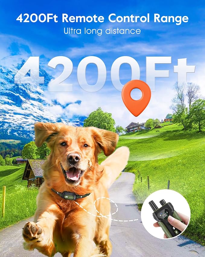 SLOPEHILL Dog Shock Collar - 4200FT Dog Training Collar with Remote,IPX8 Waterproof E-Collar with Beep,Vibration,Shock,Flash Light,No Shock Mode,Shock Collar for Small Medium Large Dog 8-140lbs,Green