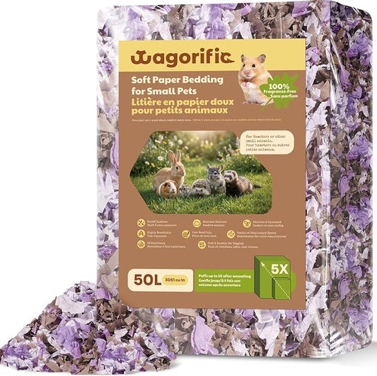 Hamster Bedding 50L, Dust-Free Paper Bedding, Odor Control, 5X Expansion, Natural Unscented for Small Animals, Guinea Pigs, Rabbits & Gerbils
