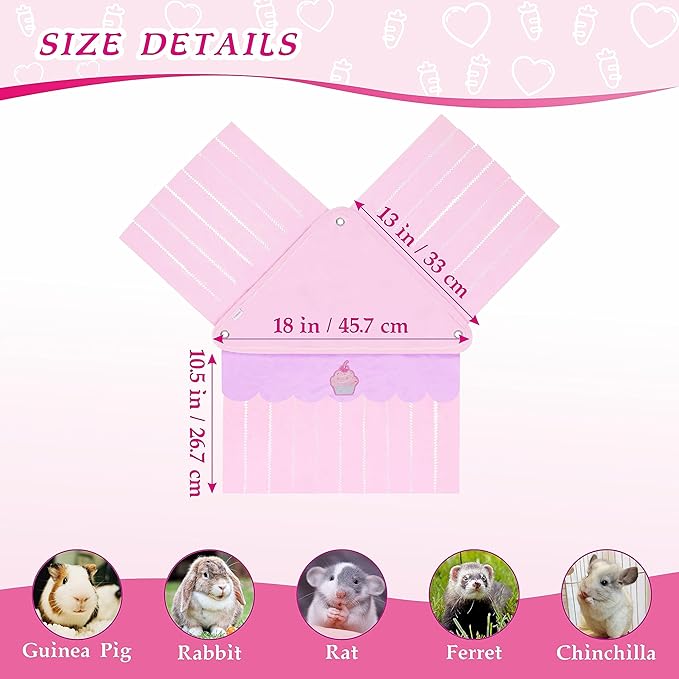 Guinea Pig Hideout, Cute Guinea Pig Corner Fleece Forest Hideaway 3-Side Curtain, Rabbit Hammock Toy and House Bed for Bunny, Ferret, Rat, Chinchilla and Small Animal Cage Accessories (Pink)