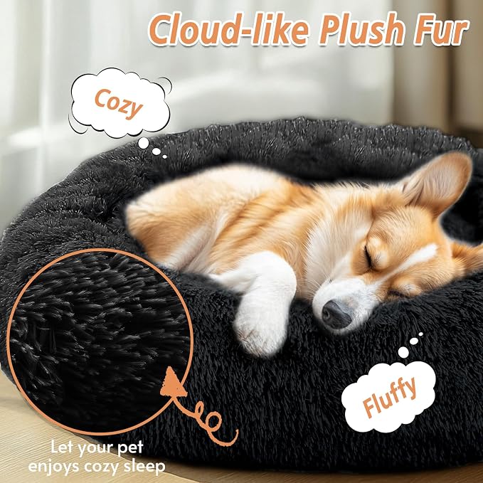JOLLYVOGUE Dog Beds Large Sized Dog, Calming Anti-Anxiety Dog Bed, Fluffy Donut Cushion for Extra Large Pets (45")