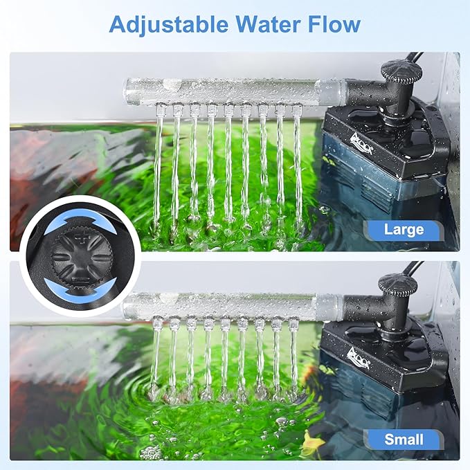 AQQA Internal Aquarium Filter - Submersible 40-100 Gallons Fish Tank Filters, Adjustable Wave Maker, Bottom Inlet Whisper Pump and Underwater Automatic Power Water Filter System for Freshwater (L)