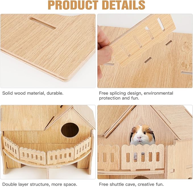 Wooden Hamster Cage,Hamster Cage Hut,Hamster Habitat, Hamster Accessories，Syrian Dwarf Hamsters,for Hamster Gerbils Mice Lemming Degus or Other Small-Sized Pets(10.1 x 8.3 x 8.2 inches)