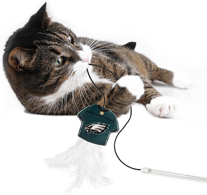NFL Philadelphia Eagles Team Jersey Wand with CAT NIP, Cat Toy Jersey Shaped Plush Teaser Toy for Cats & Kittens - Interactive Pet Toy for Play & Exercise