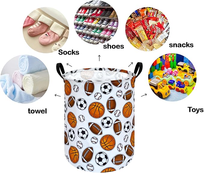 Kids Laundry Hamper Storage Basket Laundry Organizer Hamper Storage Bins Clothes Box Nursery Hamper Gift Basket with Handles (Balls)